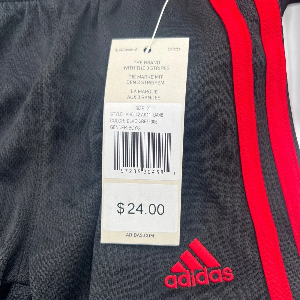 Adidas Boys 2T Shorts Black Red 3 Stripe Athletic Public‎ Supply Cargo 2-Piece